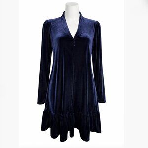Taylor Navy Blue Trapeze Velvet Long Sleeve Mini Shift Dress size 10 v-neck